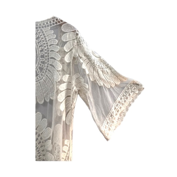 REBELLION Cream Long Netted Cover Up or Kimono SZ S - Picture 6 of 11